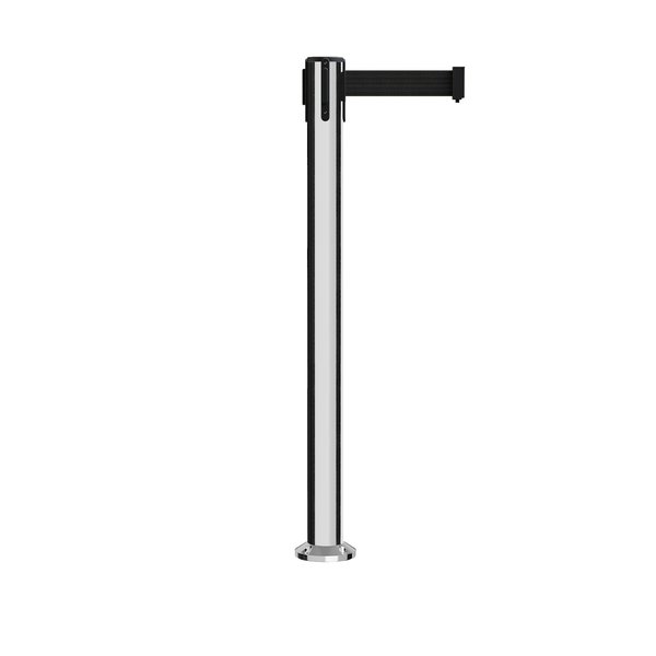 Montour Line Stanchion Belt Barrier Fixed Base Pol.Steel Post 14ft.Black Belt MX650F-PS-BK-140